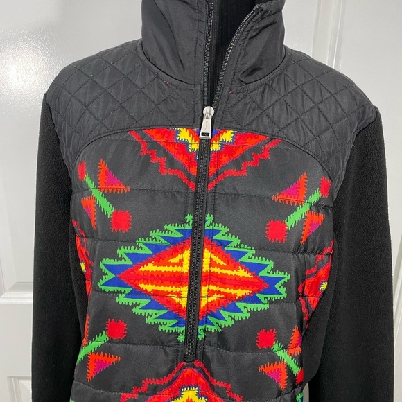 LRL Quarter Zip Western Tribal Print Black Quilted Jacket Colorful Fleece CB-L - Picture 2 of 11